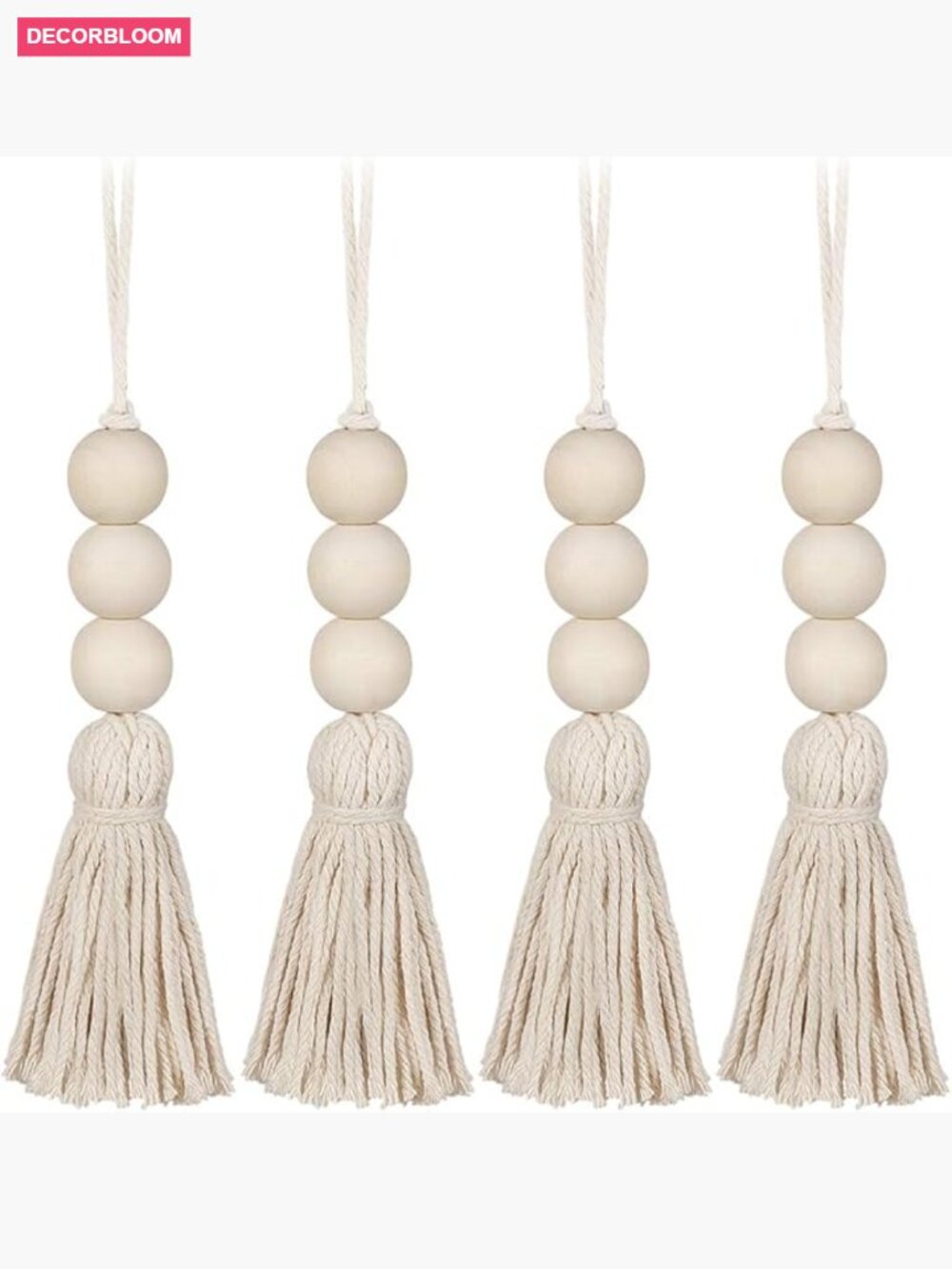 Farmhouse Wood Bead Garlands with Tassels - Rustic Country Decor for Home